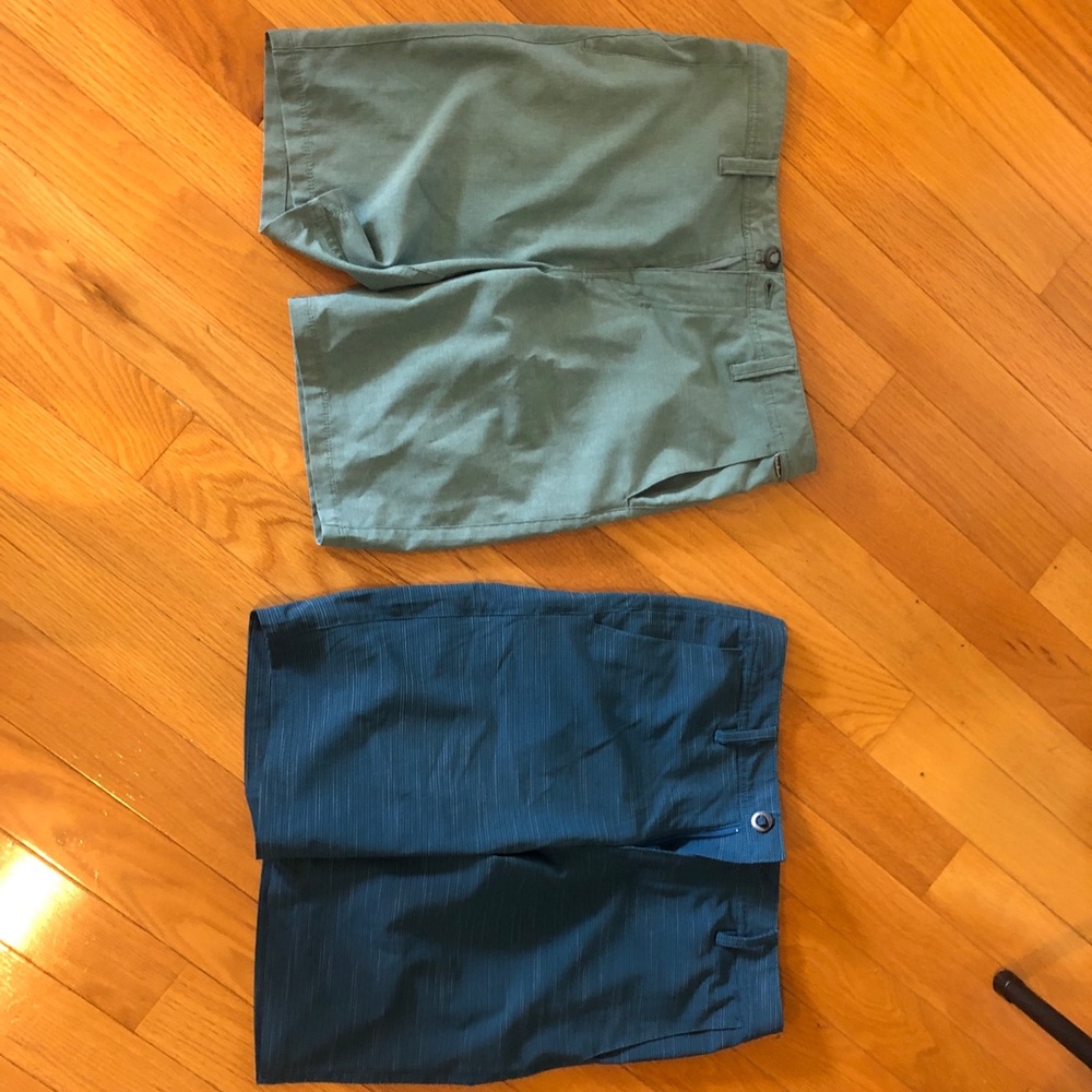 Two pairs volcom shorts bundle blue striped and teal sz 30